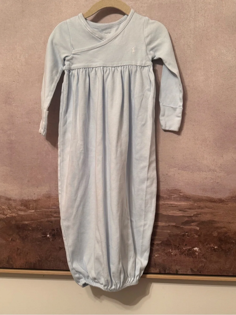 Ralph Lauren Light Blue Long Sleeve Cotton Sleep Gown 9M